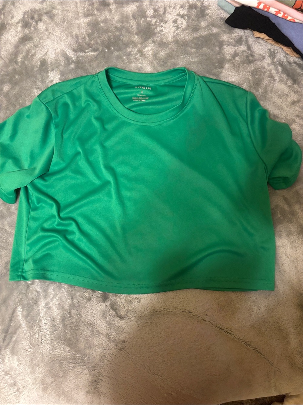SHEIN Green Crewneck Cropped T-Shirt